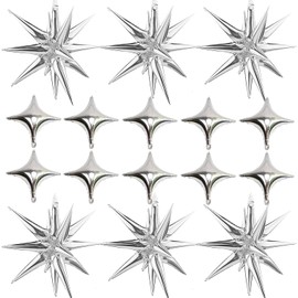 JAONLD Star Balloons, 8 Pcs 22Inch Cone Star Foil Balloons Balloons and 12 Pcs 10Inch Four Pointed Star Balloons metallic balloons for Birthday, Bachelorette Party, Disco Party Decorations (Silver)