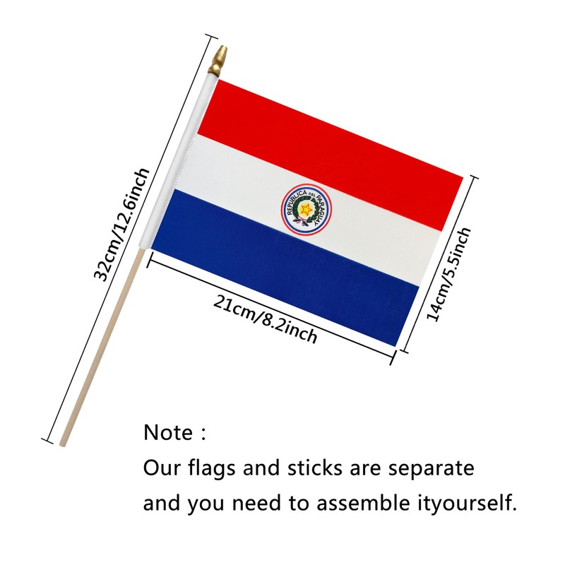 TSMD Paraguay Stick Flag Paraguayan Small Mini Hand Held Flags,5x8