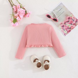 Adixun Girl Cardigan Long Sleeve Knitted Cardigans Button Plain Beolero Shrug(Pink, 6-7 Years)