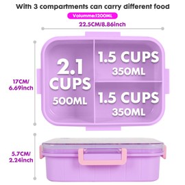 YOYTOO Bento Lunch Boxes for Kids, 1200 ml BPA-Free Leak-Proof Children Food Containers with 3 Compartments, Back to School Students Daycare Lunches Snack Container