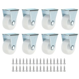 PATIKIL 1.25" Rigid Caster Wheels, 8 Pack Silent Fixed Non-Swivel Plate Caster with Screws Load Capacity 132 Lbs for Furniture Workbench Cart Trolley, White