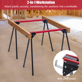 Goplus Saw Horses 2 Pack Folding, Portable Lightweight Work Horse with 2x 4 Slots,2200 LBS Capacity,Non-slipping Pads, Heavy Duty Sawhorse for Garage Cutting Working
