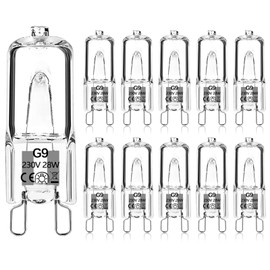 Haraqi 10 Pack G9 Halogen Bulbs 28W 230V 2800K Warm White,Clear Capsule Halogen Lamps Dimmable, No Strobe, No Flicker