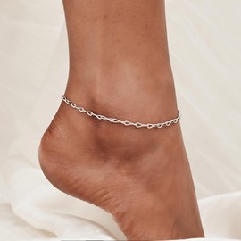 CHIC & ARTSY Infinity Anklet Bracelet 925 Sterling Silver Italian Bone Chain Ankle Bracelet 4mm Oval Chain Anklets Figaro Anklet Cute Silver Anklet for Women Infinity Chain Anklet Beach Jewelry