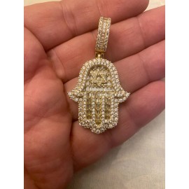 Hip Hop Real 925 Sterling Silver Hip Hop Hamsa Hand Star Of David Pendant Iced Diamond