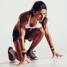 1 Pair Striped Sweat Wristband Cotton Wristband Fit Men Women Sports Bracelets (Rainbow)