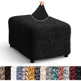 PAULATO BY GA.I.CO. Ottoman Cover Stool Cover Pouf Slipcover - Soft Polyester Fabric Slipcover - 1-Piece Form Fit Stretch Furniture Protector - Microfibra Collection - Black (Ottoman)