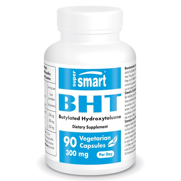 Supersmart - BHT 300 mg Per Day - Butylated Hydroxytoluene - Powerful Antioxidant & Immune Support - Anti Aging Supplement | Non-GMO & Gluten Free - 90 Vegetarian Capsules