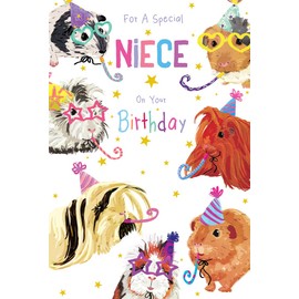 Niece Birthday Card Guinea Pigs 9" x 6" Lovely Verse