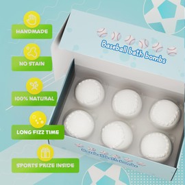 Bathletes 6pc Sporty Kids Bath Bombs with Surprise Inside - Perfect for Birthdays, Holidays (Baseball)