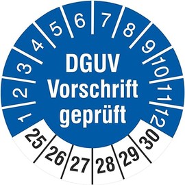 50 test badges, tested according to DGUV 2021-2026, test labels, 18 mm