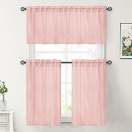 HOMEIDEAS Non-See-Through Blush Pink Privacy Sheer Kitchen Curtains 30 X 24 Inches Long 2 Panels Short Semi Sheer Curtains Light Filtering Bathroom Window Curtains Drapes for Bedroom Living Room