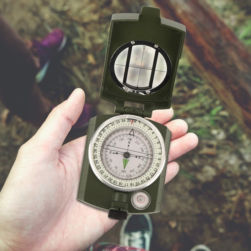 DC60‑2A Aluminium Alloy Foldable Multifunctional Luminous Compass Outdoor SuppliesArmy Green