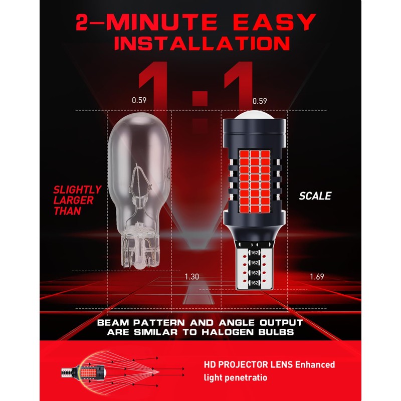 AULUXE 912 921 LED Red Color, 700% Brighter Than Halogen