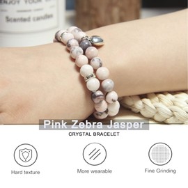 Healing Bracelets for Women - Pink Zebra Jasper Bracelet - Healing Prayers Crystal Bracelet, 8mm Natural Stone Stress Relief Yoga Beads Get Well Soon Gifts