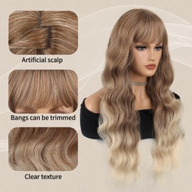 VCKOVCKO Long Curly Synthetic Wigs With Air Bangs Curly Cosplay Wig for Women & Girls(26Inches,T30/22#)