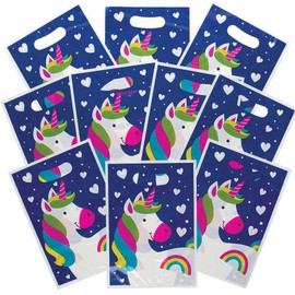 Baker Ross FC976 Rainbow Unicorn Party Bags – Pack of 10, Plastic Party Bags for Children's Birthday, Party Bags