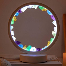 Runyansghi Chroma Gravel Night Lamp 8.6" Natural Healing Crystal Bedside Lamp USB Port 3 Colours Dimming Mode Bedroom Lamp Suitable Night Light for Living Room Bedroom Office Home Decor Ideal Gift