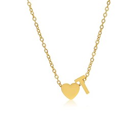 Zotair Heart and Initial Necklaces made from tarnish free Stainless Steel (Letter T (Gold))