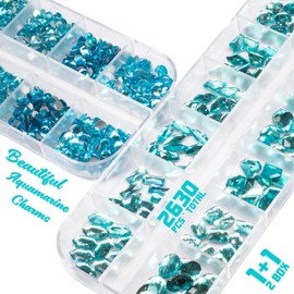 qiipii Aquamarine Nail Rhinestones Water Blue Rhinestones for Nails Nail Charms Multi Shapes Flatback Gems Lake Blue Round K9 Glass Stones Diamonds jewels Crystals for Nails Faces Eyes Makeup Crafts