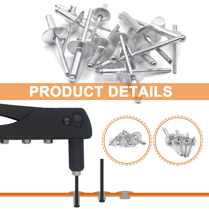 ISPINNER 60pcs Large Flange Aluminum Blind Rivets Assortment Kit with