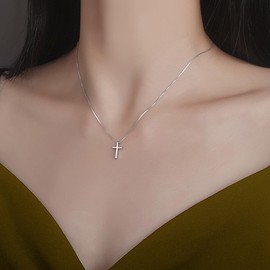 FEULJEW Sterling Silver Cross Necklaces for Women, S925 Dainty Silver Cross Pendant Necklace Small Cross Necklace Box Chains Necklace Jewelry Gifts for Women Teen Mother Birthday