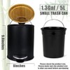 SIDIANBAN Small Bathroom Trash Can with Bamboo Lid, 1.3Gal/5Liter, Black,