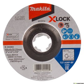 Makita X-LOCK E-00393 Offset Whetstone for Disc Grinders, Ironwork, Set of 5, Outer Diameter 4.9 x Thickness 0.2 inches (125 x 6.0 mm)