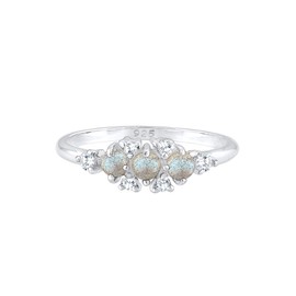 Elli Women's Vintage Look Sparkling Ring with Labradorite Gemstone and Zirconia in 925 Sterling Silver, 52, Sterling Silver, Labradorite