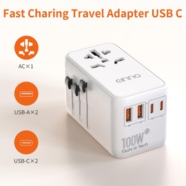 International Travel Adapter 100W, EINNO Universal Travel Adapter for EU, USA, UK, Australia etc, Travel Plug Adapter Worldwide, Travel Adapter Worldwide with 2 USB-C and 2 USB-A