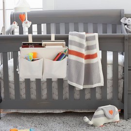 IGNPION Canvas Bedside Hanging Storage Bed Pockets Baskets-Adjustable Hanging Tape Dormitory Bed Organiser Caddy Mulit-purpose Hanging Storage Bag for Home Office School Dorm Hospital, White