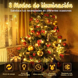 RUBOQE Luces Navideñas, 22M 200 LED Luces LED Exterior, Serie de Luz de Navidad Decoración, 8 Modos de Luces Centelleantes, Adecuado para Exterior, Fiestas, Jardín, Hogar