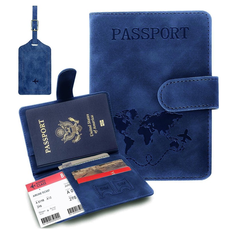 Fundas de Pasaporte con Bloqueo RFID, Porta Pasaporte de Cuero