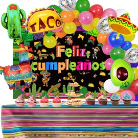 Mexican Themed Party Decorations Fiesta Party Supplies Balloons Garland Arch Kit Feliz Cumpleanos Backdrop Tablecloth Cinco De Mayo Taco Cactus Avocado Llama Sombrero Mexican Theme Birthday Party Decor