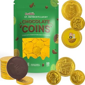 Fruidles St. Patrick's Pirate Design Belgian Milk Chocolate Coins, Kosher Certified Dairy, Non GMO (50 Coins)