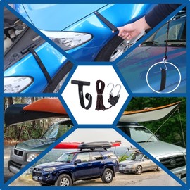 Mind and Action Kayak Tie Down Straps,Quick Hood Loops Trunk Anchor,Canoe Transport Accessories Secure Vehicle Lashing Point (2 Straps+2 Pulley Hooks)
