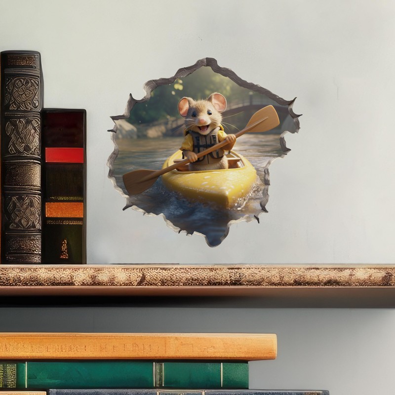 Kayaking Mouse in Mouse Hole Decal - Mouse Hole 3D
