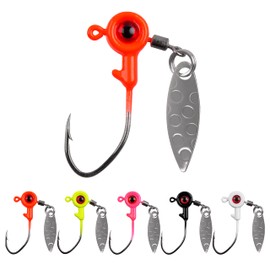 10Piece Fishing Jig Head with Willow Blade 3D Eyes Fishing Jigs Spoon Weighted Head Spin Jig Hook Lure Kit for Panfish Crappie