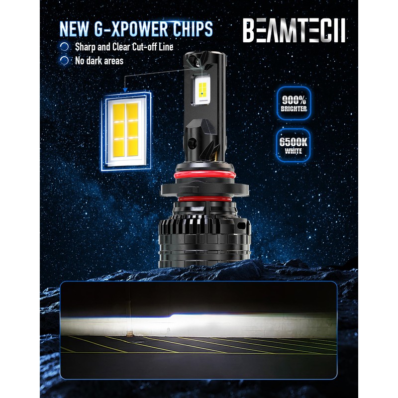 BEAMTECH 9005 Bulbs, 900% Brighter Canbus Ready 6500K White HB3