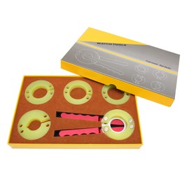 Watch Bezel Rings Opener, Adjustable Watch Back Case Opener Remover Tool, Alloy Handle Watch Insert Rings Opener with 4 Replacement Bezels, Watch Glass Mirror Replacement Tool