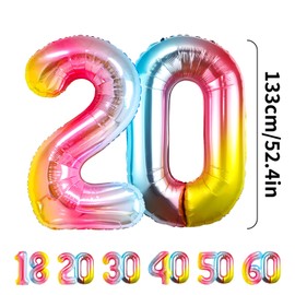 Maclunar 20 Geburtstag Deko zahlen luftballon 20 jahre | Folienballon Regenbogen - für 20. Geburtstagsdeko Männer Frauen Ballon Zahl Deko zum Geburtstag fliegt mit Helium 20.Geburtstagsparty 40"-101cm