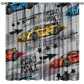 Racing Car Curtains, Extreme Sports Curtains Grey Background Curtains Sports Car Race Car Window Treatments for Boys Room Bedroom Playroom 42" W X 45" L
