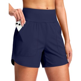 G Gradual Women's 5" Swim Board Shorts Quick Dry High Waisted Beach Shorts for Women Swimsuit Bottoms with Liner Pockets(Navy,L)