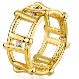 Jenosy 14K Gold-Plated Link Cubic Zirconia Ring, Gold, Women's Hypoallergenic Rings for Women and Girls, Size 6-8, Non-precious metal