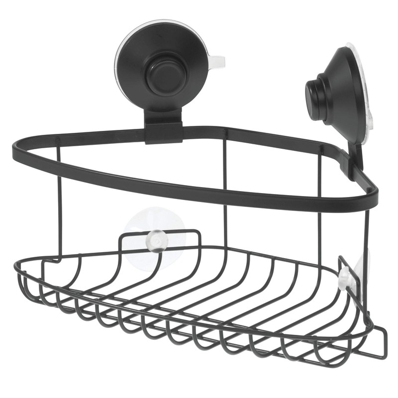 iDesign Everett Metal Push Lock Suction Corner Shower Caddy, Extra