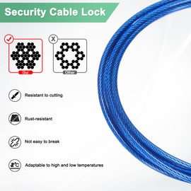M METERXITY 2-Pack Security Cable Lock, 1.64FT PVC Coated Steel Luggage Lock Wire Rope with Double Loop for Outdoor Travel/Gate/Bike, Cut-Resistant Braided Steel Cable [Blue]