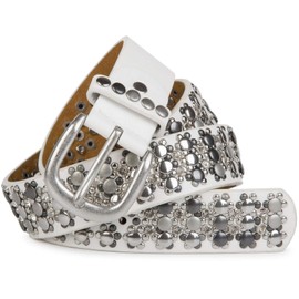 styleBREAKER elegant studded belt with large and small studs and rhinestones, 03010052, Colour:White, size:110cm