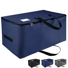 IHOMAGIC 100L Storage Bag for Bedding, Oxford Robust Foldable Underbed Storage Bags with Handles and Label Pocket, Large Moving Bag for Duvets, Pillows and Clothes, 70 x 42 x 35 cm, Dark Blue