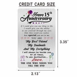 Alotozo 15 Year Wedding Anniversary Card - Engraved Wallet Card for Him & Her - Happy 15th