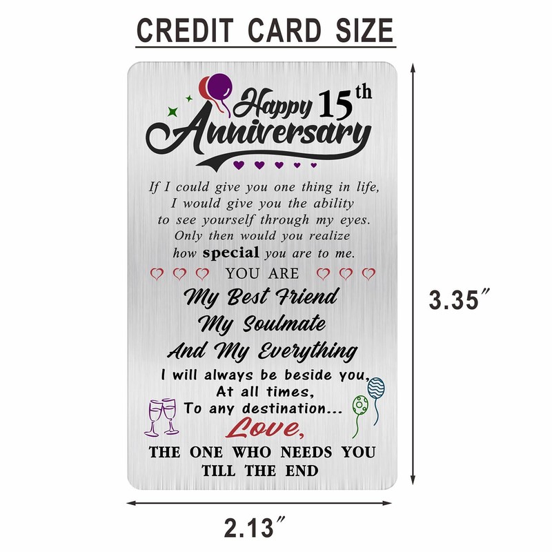 Alotozo 15 Year Wedding Anniversary Card - Engraved Wallet Card